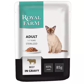 Корм для кошек ROYAL FARM для стерилизованных, говядина в соусе пауч 85г