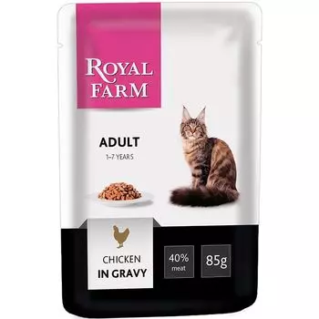 Корм для кошек ROYAL FARM курица в соусе конс. пауч 85г