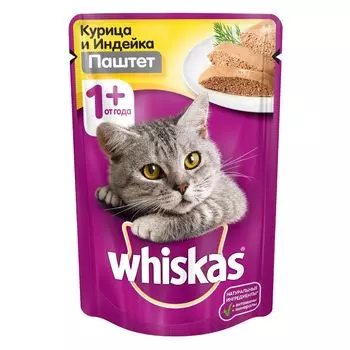 Корм для кошек Whiskas курица, индейка паштет конс. 85г