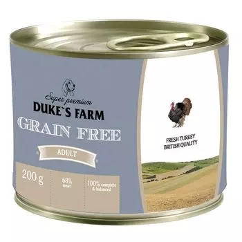 Корм для собак DUKE'S FARM Grainfree Индейка, клюква, шпинат конс. 200г