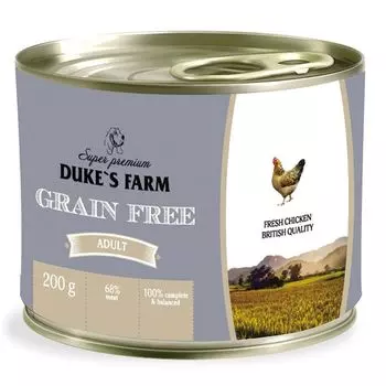 Корм для собак DUKE'S FARM Grainfree курица, клюква, шпинат конс. 200г
