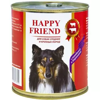 Корм для собак HAPPY FRIEND для средних и крупных пород с говядиной и бараниной банка 750г