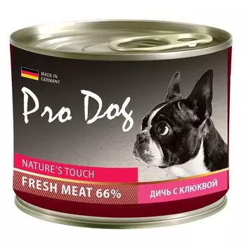 Корм для собак PRO DOG дичь, клюква конс. 200г