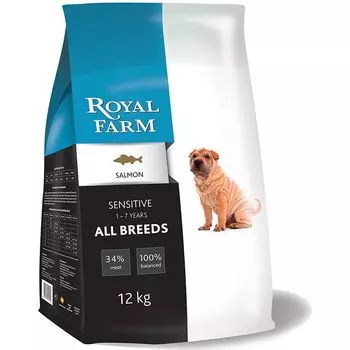 Корм для собак ROYAL FARM сенситив, лосось сух. 12кг