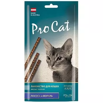 Лакомство для кошек Pro Cat Лакомые палочки лосось, форель 13,5см 5г*3шт 15г