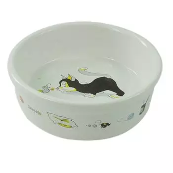 Миска для животных Foxie Кошка с мышкой белая керамическая 13х4см 250мл