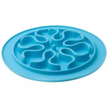 Миска V.I.PET силиконовая рельефная (волны) игровая для медленного поедания корма (голубая) 24см