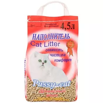 Наполнитель для кошачьего туалета PUSSY CAT древесный 4,5л