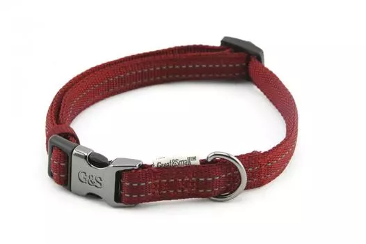 Ошейник для собак Great&amp;Small со светоотражающей острочкой 15х300-450мм нейлон красный