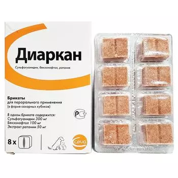 Препарат для кошек и собак CEVA Диаркан сахарные кубики от диареи 1кубик
