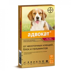 Препарат для собак BAYER ADVOCATE 250 от паразитов весом 10-25кг, 2,5мл 1 пипетка