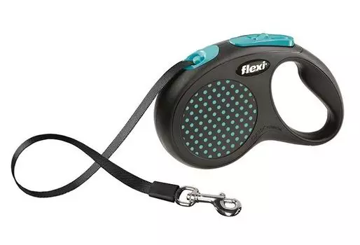 Рулетка для собак Flexi Design L (до 50кг) лента 5м черный/голубой горох