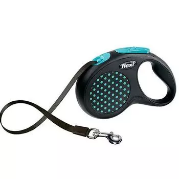 Рулетка для собак Flexi Design S до 15кг, 5м лента черная/голубой горошек