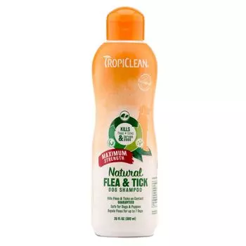 Шампунь для собак TROPICLEAN от блох и клещей Максимальная защита 592мл
