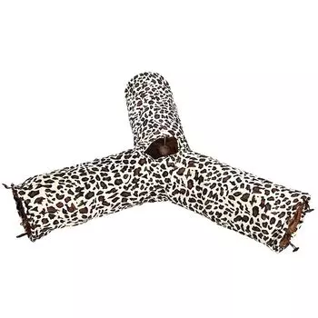 Тоннель для кошек Foxie трехрукавный с леопардовым принтом 25х55см