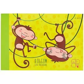 Альбом для рисования Listoff, "Забавные обезьянки", А4, 30 листов, на склейке