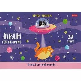 Альбом для рисования Hatber, "Вселенная в пушистых лапках", А4, 32 листа, на скрепке, в ассортименте