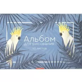 Альбом для рисования 40л А4 "Белые попугаи" скоба