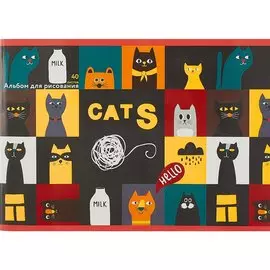Альбом для рисования Listoff, "Везде коты", А4, 40 листов, на скрепке