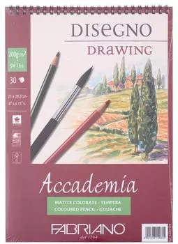 Альбом для зарисовок 21*29,7см 30л "Accademia" спираль, 200г/м2, Fabriano