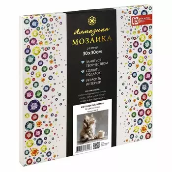 Алмазная мозаика "Котик меломан" 30*30 см