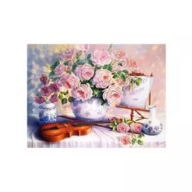 Алмазная мозаика MAZARI Натюрморт со скрипкой , 40х50см (рама 52х40.5см) частичная выкладка, стразы разного размера