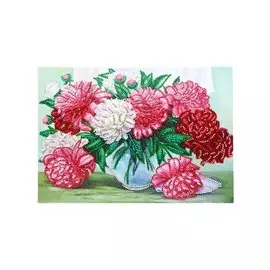 Алмазная мозаика MAZARI Пионы частичная выкладка, 30х40см стразы разного размера