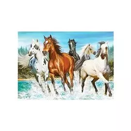 Алмазная мозаика MAZARI Табун лошадей на реке 30х40см (рама 33х43см) частичная выкладка, стразы разного размера