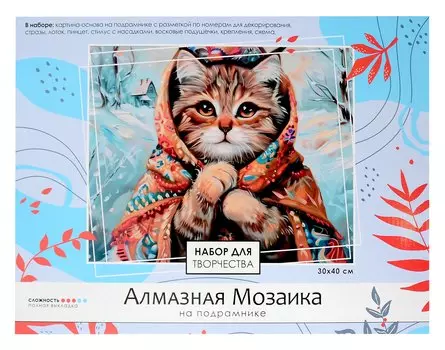 Алмазная мозаика на подрамнике 30*40 см (полная выкладка) "Кот зимой"