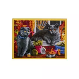 Алмазная мозаика на подрамнике «Британские коты у окна», 40х50 см