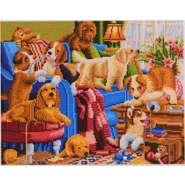 Алмазная мозаика на подрамнике "Игривые щенята", 40х50 см