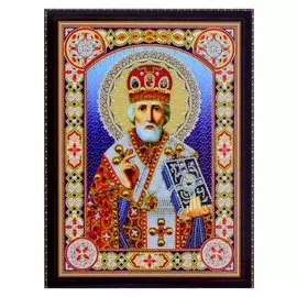 Алмазная мозаика на подрамнике "Икона Николая Чудотворца №3", 30 х 40 см, блестящая, с частичным заполнением