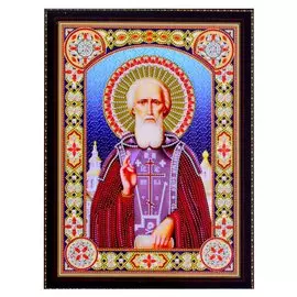 Алмазная мозаика на подрамнике "Икона Сергий Радонежский", 30 х 40 см, блестящая, с частичным заполнением