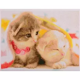 Алмазная мозаика на подрамнике "Котята под пледом", 40х50 см