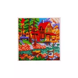 Алмазная мозаика на подрамнике "Лесной дом у озера", 20 х 20 см
