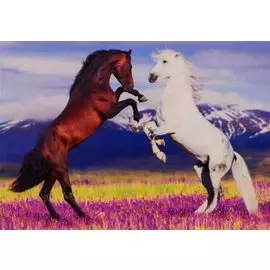 Алмазная мозаика на подрамнике "Лошади в цветущем поле", 30х40 см