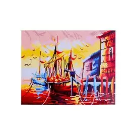 Алмазная мозаика на подрамнике "Небольшой причал на закате дня"