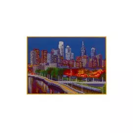 Алмазная мозаика на подрамнике "Небоскребы у воды", 40х50 см