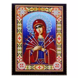 Алмазная мозаика на подрамнике "Семистрельная Икона Божьей Матери №1", 30 х 40 см, блестящая, с частичным заполнением