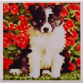 Алмазная мозаика на подрамнике "Щеночек в цветах", 20х20 см