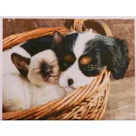 Алмазная мозаика на подрамнике "Щеночек в корзине", 40х50 см