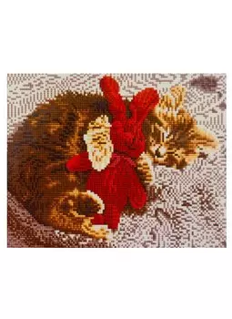 Алмазная мозаика на подрамнике "Спящий котёнок с игрушкой", 30 х 40 см