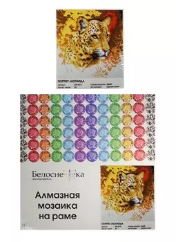 Алмазная мозаика на раме Портрет леопарда (273-ST-S) (30х30) (23 цвета) (круглая 2,5мм) (Белоснежка) (12+) (упаковка)