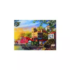 Алмазная мозаика "Прибрежный городок в лучах солнца", 22 х 32 см