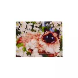 Алмазная мозаика с полным заполнением стразами, классическая "Сиамская кошечка", 22 х 32 см