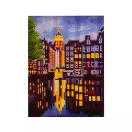 Алмазная мозаика ТМ Рыжий Кот 22х32см с подрамником с полным заполнением (класс.) (22 цв.) ВЕЧЕРНИЙ ГОРОД У ВОДЫ (Арт. AC22086)