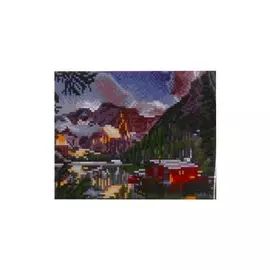 Алмазная мозаика с полным заполнением стразами, классическая "Зеркальное горное озеро", 22 х 32 см