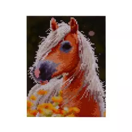 Алмазная мозаика с полным заполнением стразами, классическая "Золотистая лошадь", 22 х 32 см
