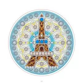 Алмазная мозаика ТМ Рыжий кот круг, д.24 см с подр,с част. зап, камни разн форм (11цв) Эйфелева башня Арт. YKH29