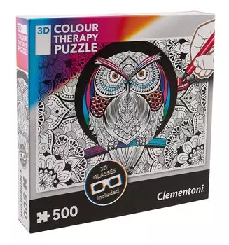 Арт-терапия, Пазл Clementon Сова 500эл.+3D очки 35050